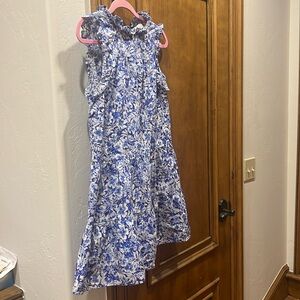 Blue and white floral mini dress